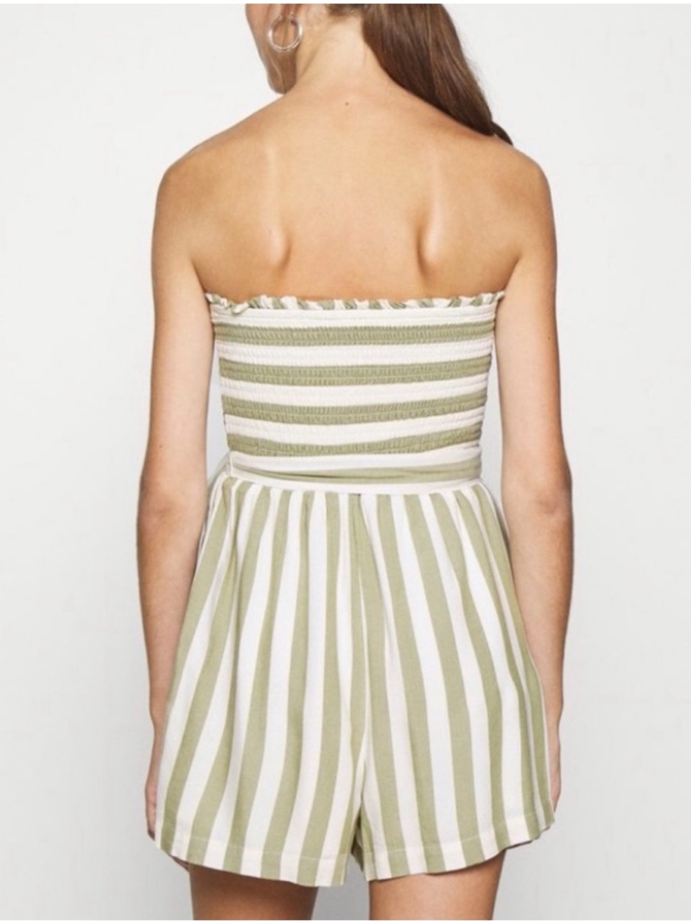 American Eagle Outfitters Olive & Cream Strapless Tie-Waist Romper NWT - Picture 3 of 5